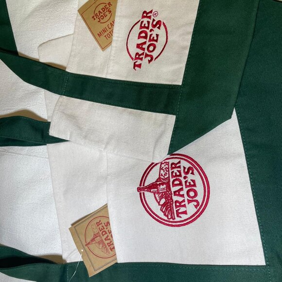 New with Tags! Set of 2: GREEN - Trader Joe's Large & Mini Canvas Totes - Picture 2 of 14